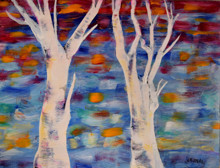 Картина под названием "Fall Birch" - Hajnal V. Csorba, Подлинное произведение искусства, Акрил