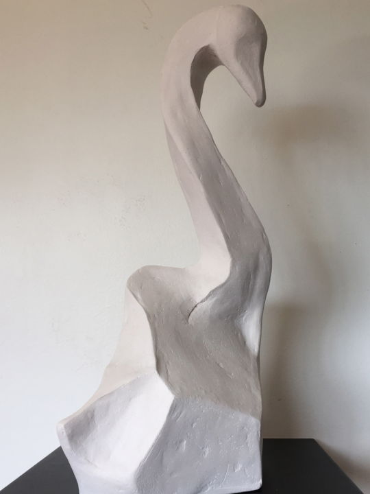 Sculptuur getiteld "Cygne blanc/white S…" door Hiam Demeulenaere, Origineel Kunstwerk, Terra cotta