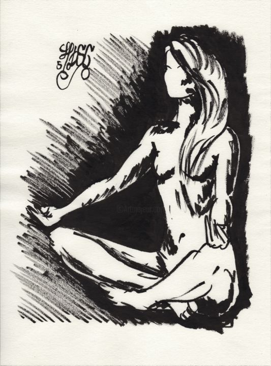 Rysunek zatytułowany „noir et blanc N°5” autorstwa Hdsc, Oryginalna praca, Atrament