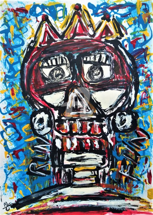 Malerei mit dem Titel "Skeleton Head. Abtr…" von Headbuum, Original-Kunstwerk, Acryl