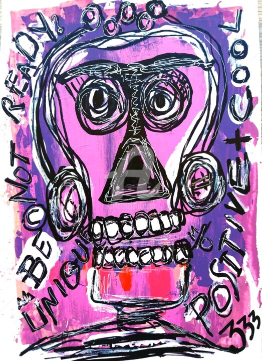 Pintura intitulada "Basquiat style skul…" por Headbuum, Obras de arte originais, Acrílico