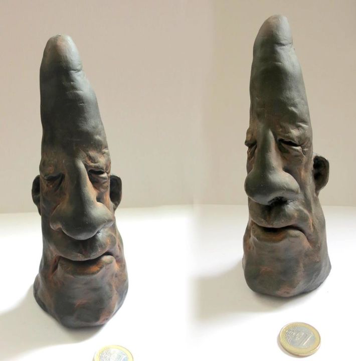 Sculpture titled "cabeçudo" by Headcool, Original Artwork, Terra cotta