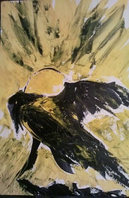 Painting titled "Raven" by Amanda Bray, Original Artwork