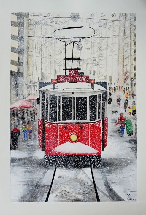 Painting titled "Istanbul Beyoglu Tr…" by Cheng Chen, Original Art, Watercolor