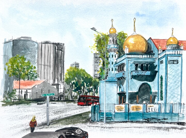 Painting titled "The Malabar Mosque…" by Cheng Chen, Original Artwork, Watercolor