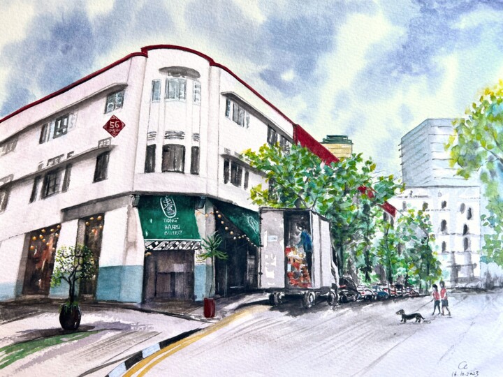 Painting titled "Morning Bliss at Ti…" by Cheng Chen, Original Artwork, Watercolor