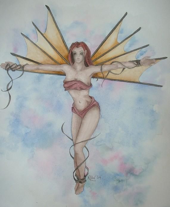 Картина под названием "Tied Fairy" - Heather White, Подлинное произведение искусства