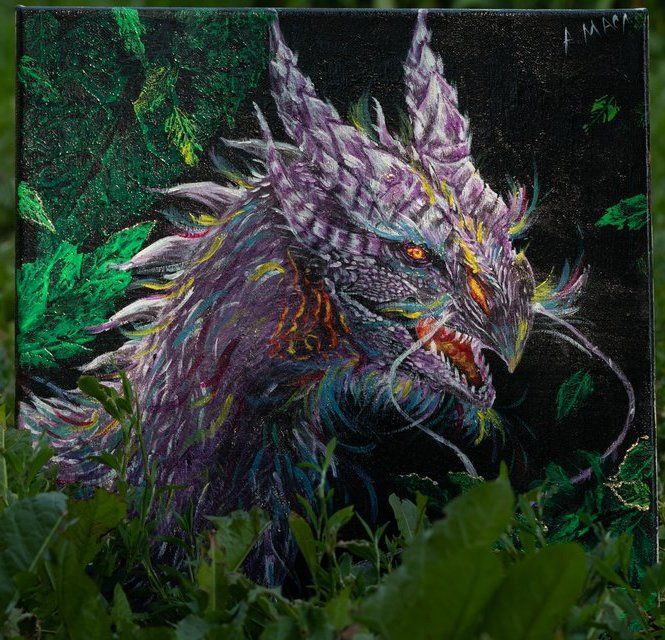 Картина под названием "Тропический дракон" - Анастасия Маслова, Подлинное произведение искусства, Акрил