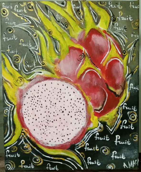 Картина под названием "Драконий фрукт" - Анастасия Маслова, Подлинное произведение искусства, Акрил Установлен на Деревянная…