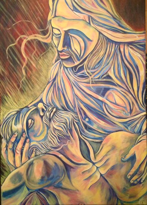 Peinture intitulée "pietà d'amour" par Alessio Mythologies, Œuvre d'art originale, Acrylique