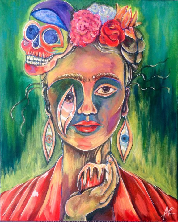Malerei mit dem Titel "Rêver avec Frida" von Alessio Mythologies, Original-Kunstwerk, Acryl