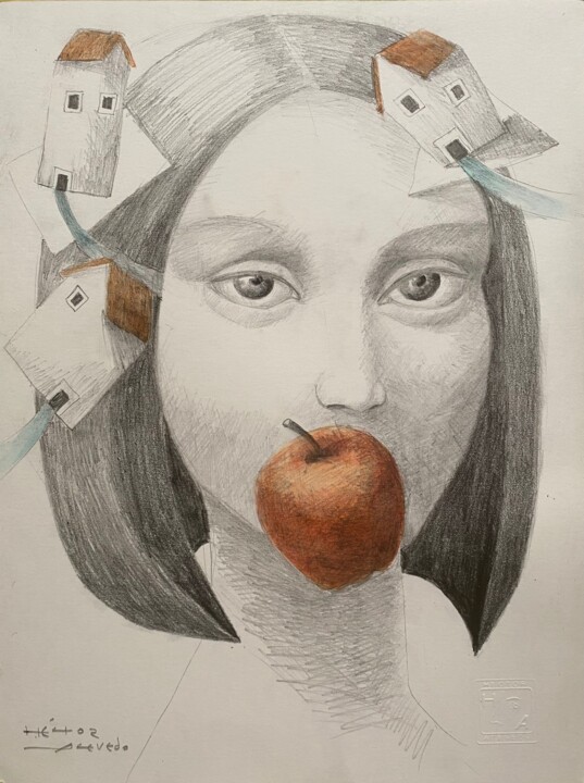 Drawing titled "Retrato de mujer IV" by Hector Acevedo, Original Artwork, Graphite Mounted on Other rigid panel