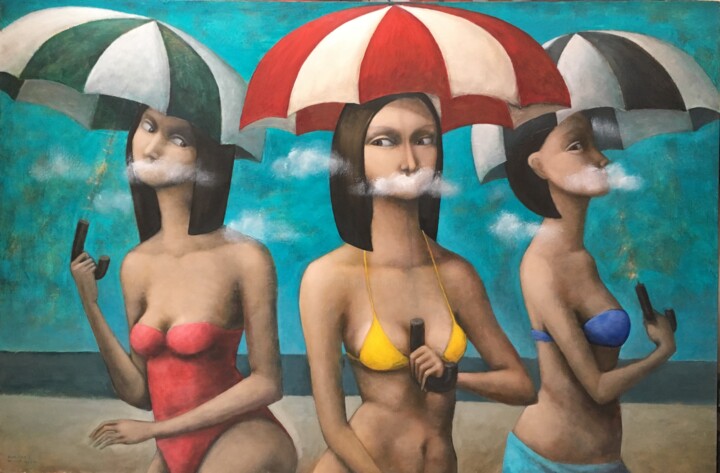 Painting titled "Un dia de verano" by Hector Acevedo, Original Artwork, Oil Mounted on Wood Stretcher frame
