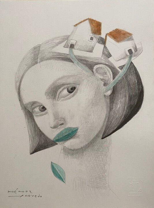 Zeichnungen mit dem Titel "Retrato de mujer V" von Hector Acevedo, Original-Kunstwerk, Graphit Auf Andere starre Platte mont…