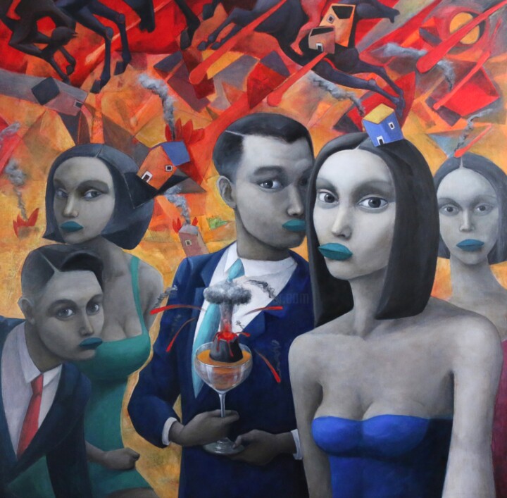 Malarstwo zatytułowany „El último selfie” autorstwa Hector Acevedo, Oryginalna praca, Olej Zamontowany na Drewniana rama nos…
