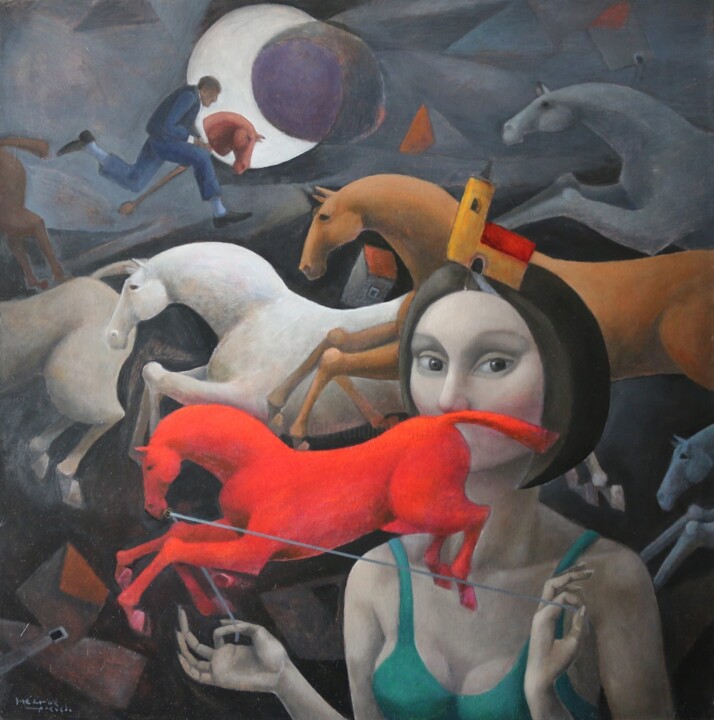 Malerei mit dem Titel "Una larga noche" von Hector Acevedo, Original-Kunstwerk, Öl