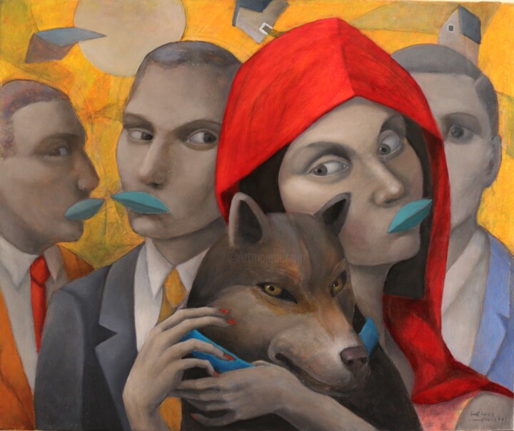 Peinture intitulée "Canis Lupus" par Hector Acevedo, Œuvre d'art originale, Huile Monté sur Châssis en bois