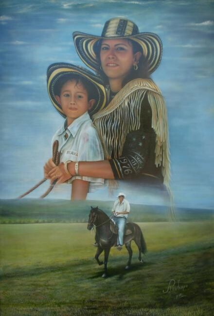 Peinture intitulée "cabalguemos juntos" par Hector Mario Restrepo Salazar (EL ARTE HECHO A MANO), Œuvre d'art originale, Aut…
