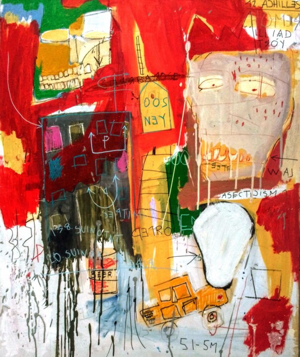 Malerei mit dem Titel "Feu dans la ville 🤡" von Hector O'Kanin, Original-Kunstwerk, Acryl