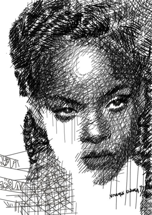 Dibujo titulada "rihanna.jpg" por Hector Udoka, Obra de arte original, Fotografía digital
