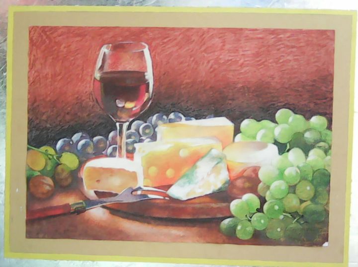 Painting titled "bodegon-de-vino-uva…" by Hector Radhames Martinez Sanchez, Original Artwork, Oil