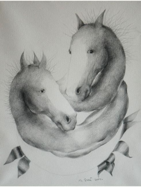 Schilderij getiteld "Horses" door Heda Gärtner, Origineel Kunstwerk, Olie