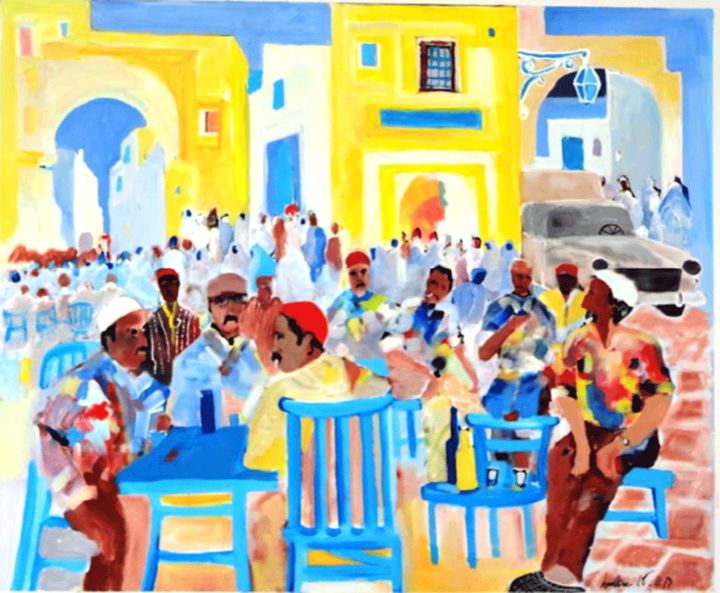 Peinture intitulée "Pause café" par Heddine Ben, Œuvre d'art originale, Huile