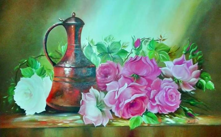 Pintura intitulada "Beleza das rosas" por Camila Hedlund, Obras de arte originais, Óleo