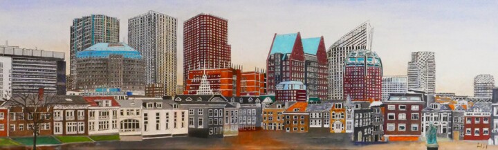 绘画 标题为“Panorama The Hague” 由Bert Hermans, 原创艺术品, 油 安装在木板上