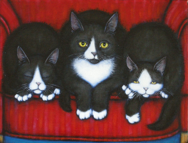 Painting titled "3 Tuxedos" by Heidi Shaulis, Original Artwork, Oil