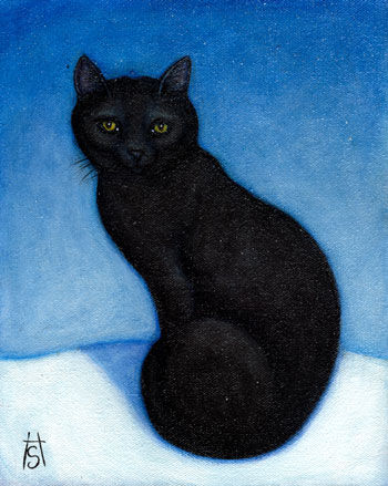Painting titled "Snowy Black Cat" by Heidi Shaulis, Original Artwork