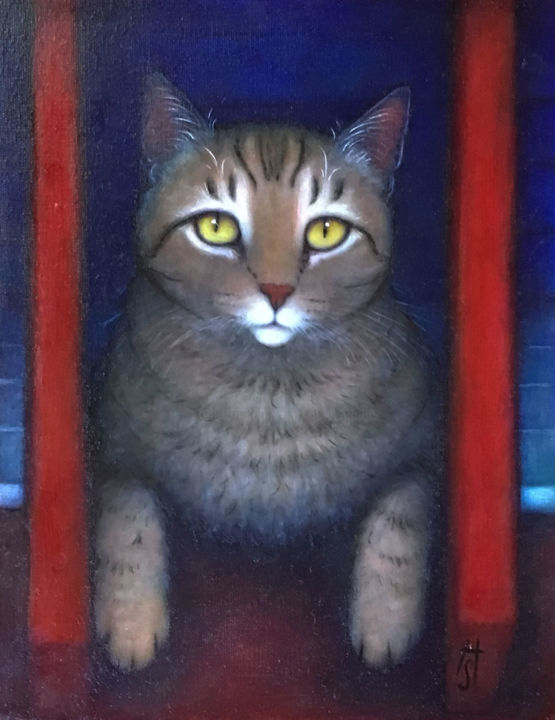 Painting titled "Wayne's Cat" by Heidi Shaulis, Original Artwork, Oil