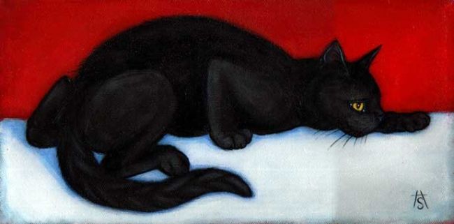 Painting titled "Sneaky Black Cat" by Heidi Shaulis, Original Artwork