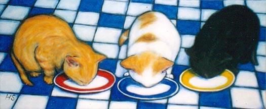 Peinture intitulée "Milk for 3 Kittens" par Heidi Shaulis, Œuvre d'art originale