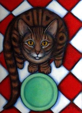 Painting titled "Hungry Brown Tabby" by Heidi Shaulis, Original Artwork