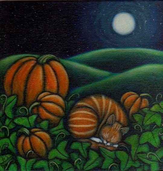 Painting titled "Pumpkin Tabby" by Heidi Shaulis, Original Artwork