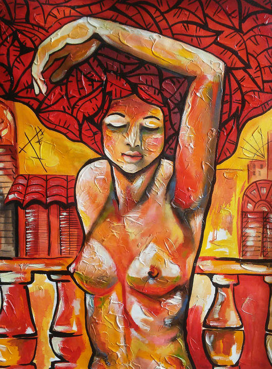 Peinture intitulée "Red Havana" par Heidy Garcia, Œuvre d'art originale