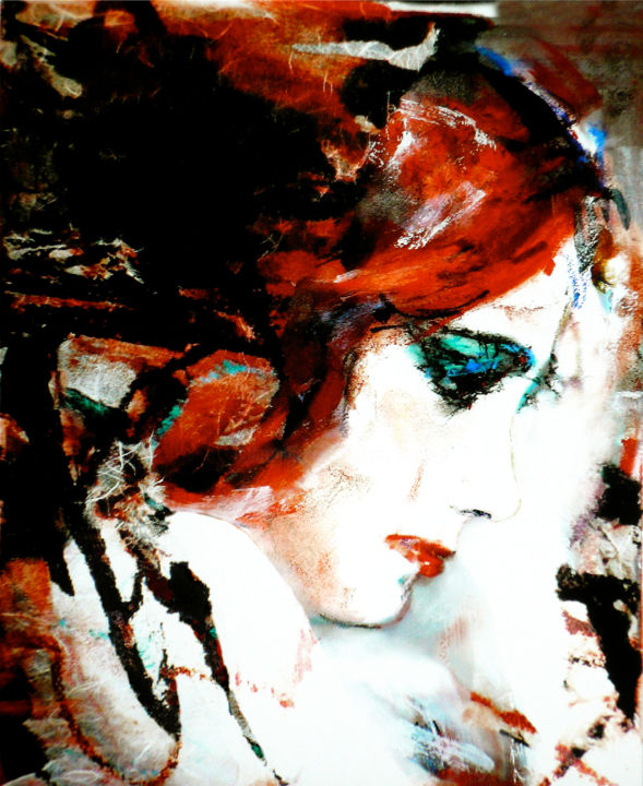 Painting titled ""Green Eyed Girl"" by Hein Kocken, Original Artwork