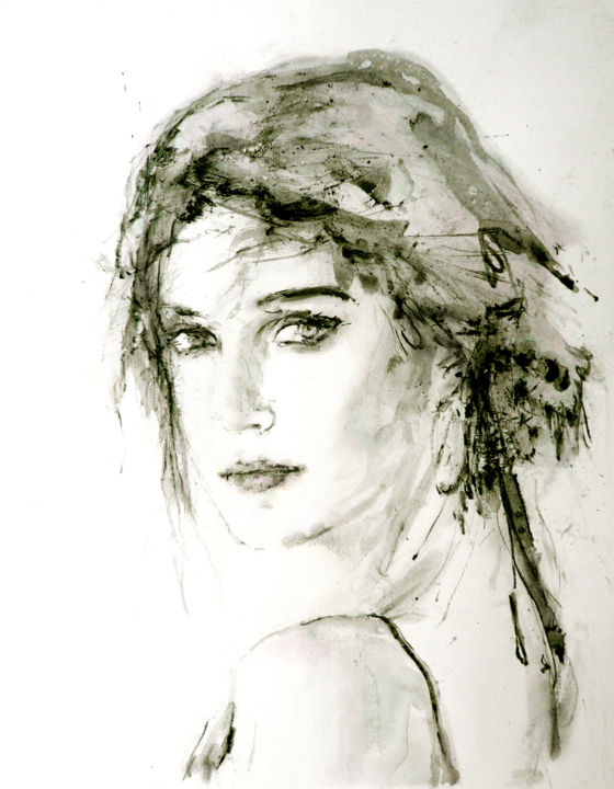 Painting titled ""There she's again"" by Hein Kocken, Original Artwork, Charcoal