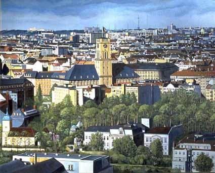 Painting titled "Berlin Panorma Schö…" by Heinz Sterzenbach, Original Artwork, Oil