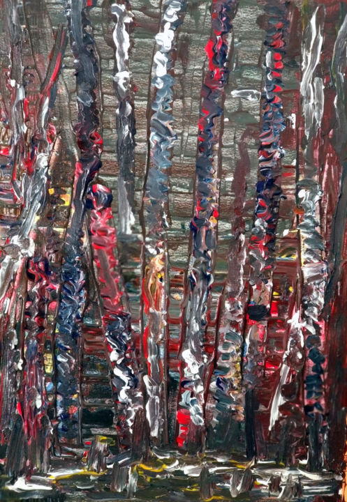 Painting titled "Birch Forest" by Hei Hong Bo, Original Artwork, Acrylic