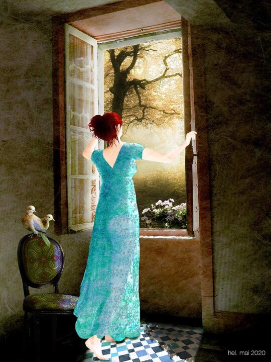 Arts numériques intitulée "Femme a sa fenêtre…" par Hel Swynghedauw, Œuvre d'art originale, Photo montage