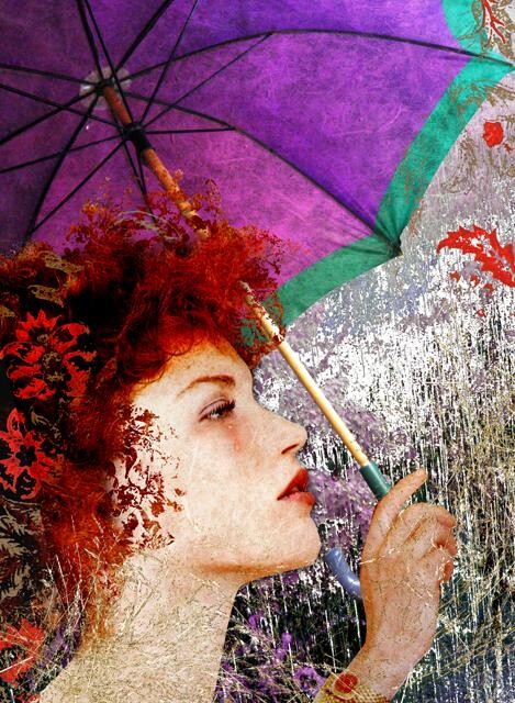 Arte digital titulada "Femme au parapluie" por Hel Swynghedauw, Obra de arte original, Collages