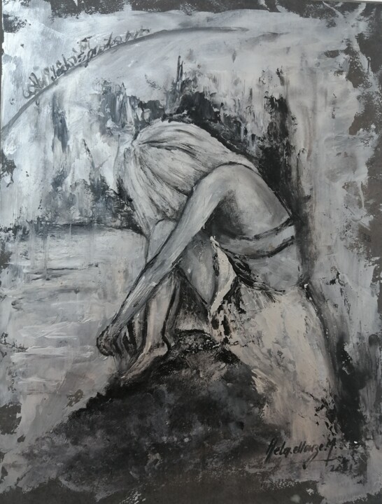 Peinture intitulée "Dans le noir" par Hela Ellouze, Œuvre d'art originale, Acrylique
