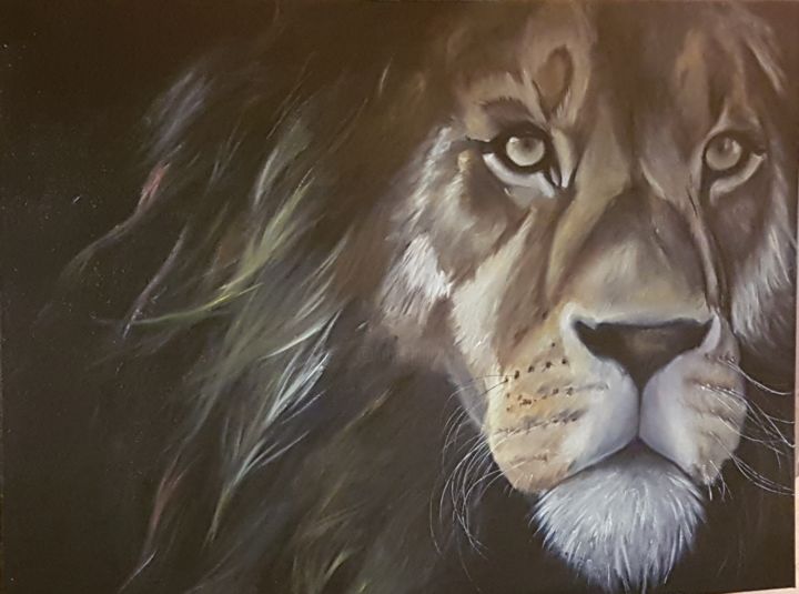 Peinture intitulée "Le roi lion" par Helen Barenton, Œuvre d'art originale, Huile