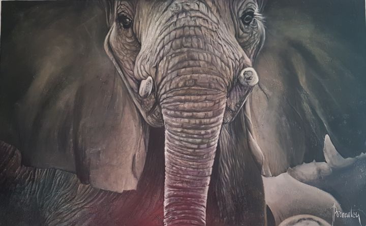 Peinture intitulée "Le pachyderme" par Helen Barenton, Œuvre d'art originale, Huile