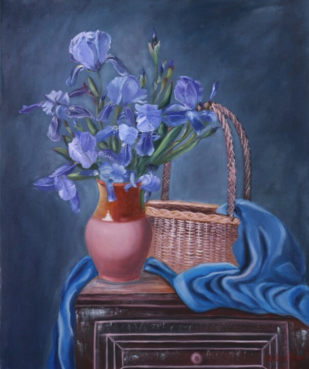 Painting titled "Bouquet of Irises P…" by Helen Berk, Original Artwork, Oil