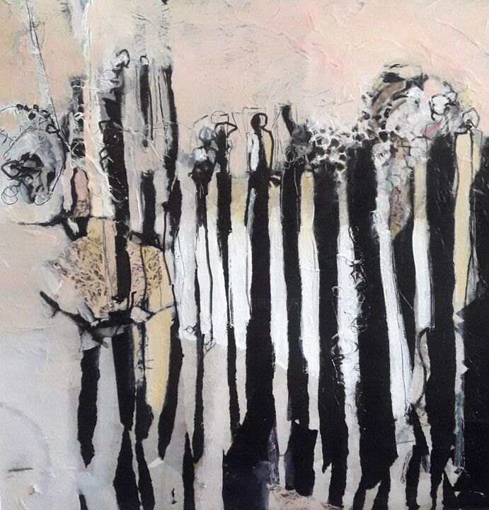 Collagen mit dem Titel "Forêt encore vivante" von Helen Hill, Original-Kunstwerk, Acryl