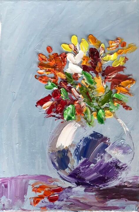 Ζωγραφική με τίτλο "flowers" από Helen Phagava, Αυθεντικά έργα τέχνης, Λάδι