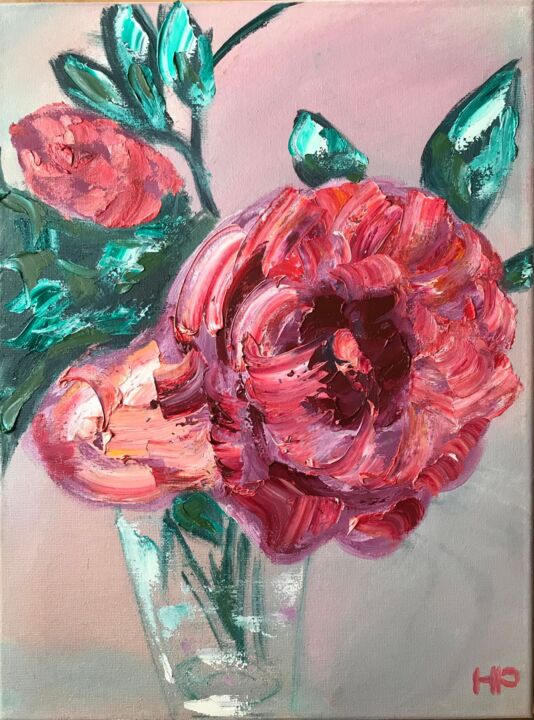 Painting titled "flowers in vase" by Helen Phagava, Original Art, Oil